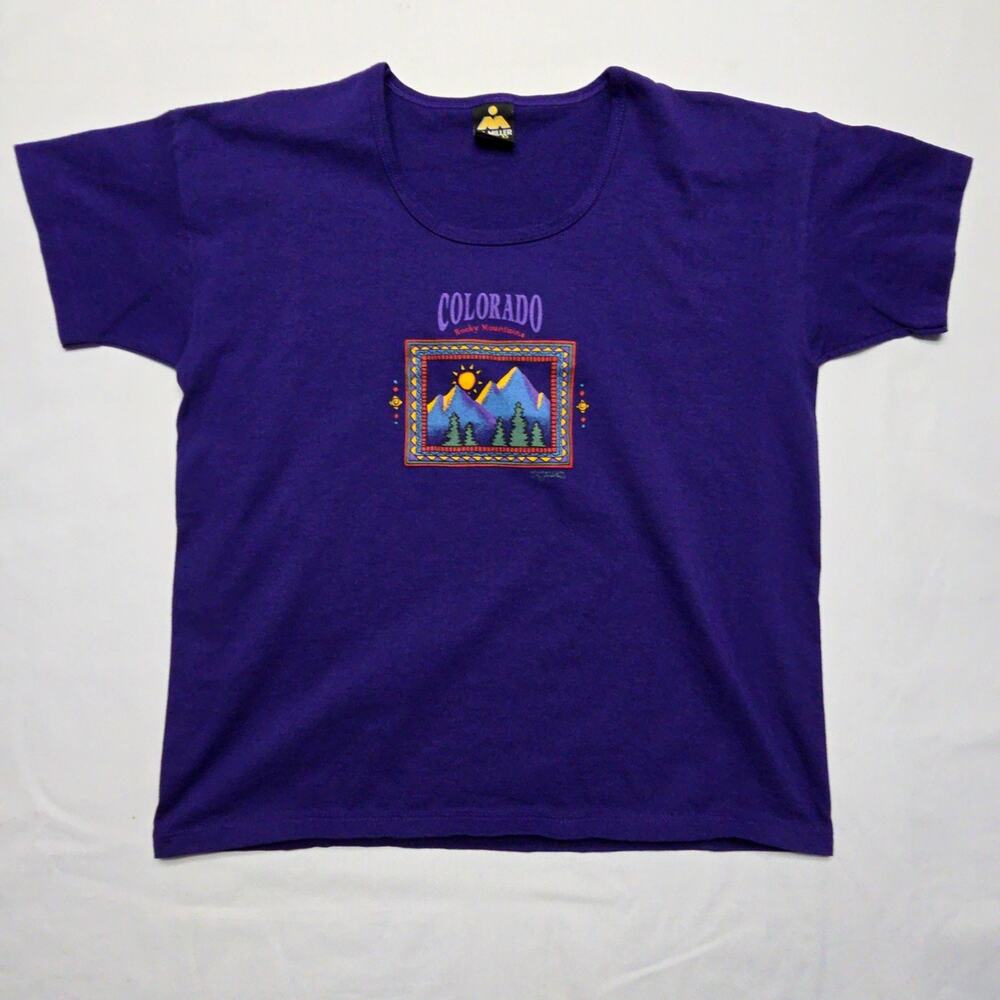 Vintage 90s Colorado Rocky Mountain Shir Purple Womens Large T-shirt Tee 90s